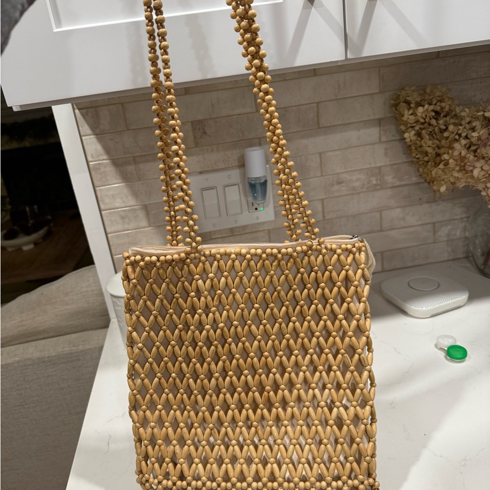 Elegant Tan Beaded Crossbody Bag